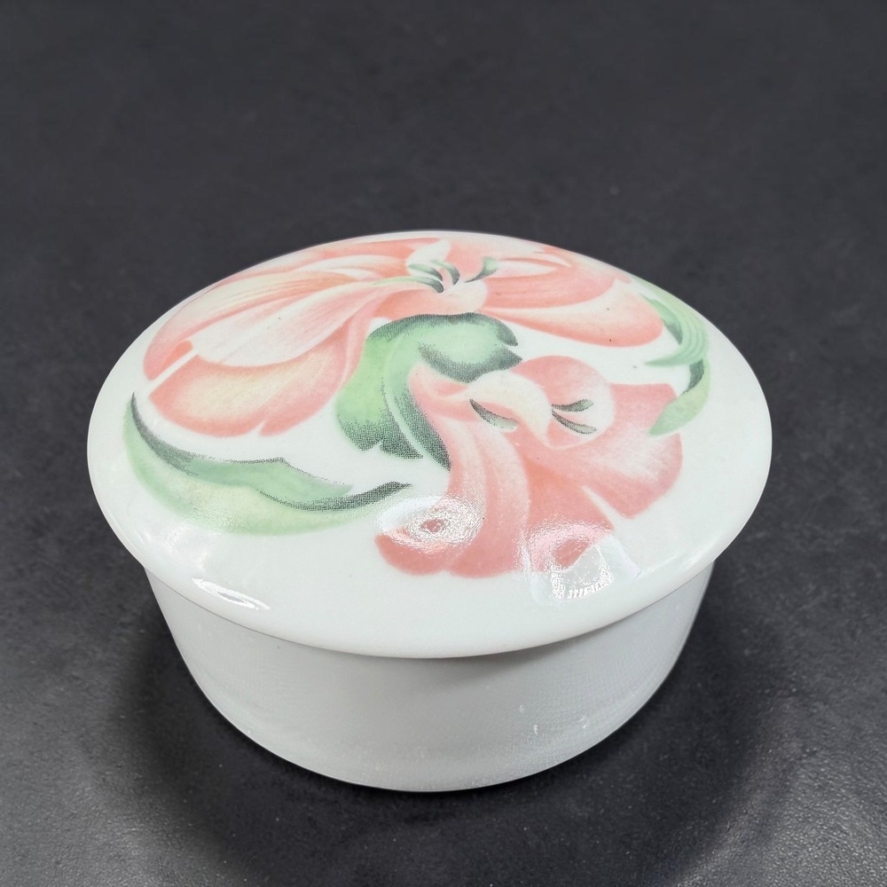 Limoges France Anais Anais Porcelain Trinket Box Pink Floral MNP Vanity Jar‎ 3in